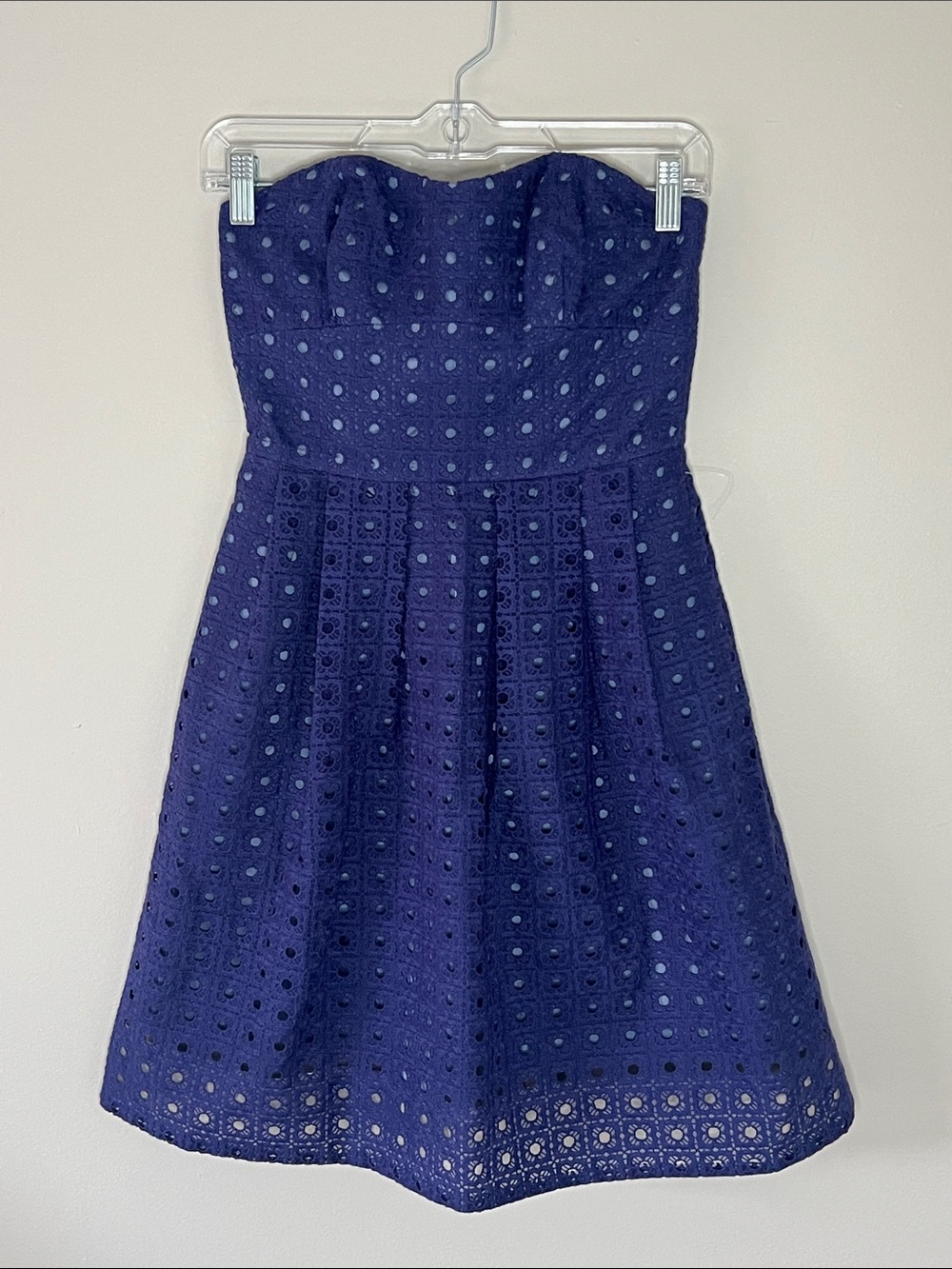 J.Crew Strapless Eyelet Mini Dress Navy Blue Size 00